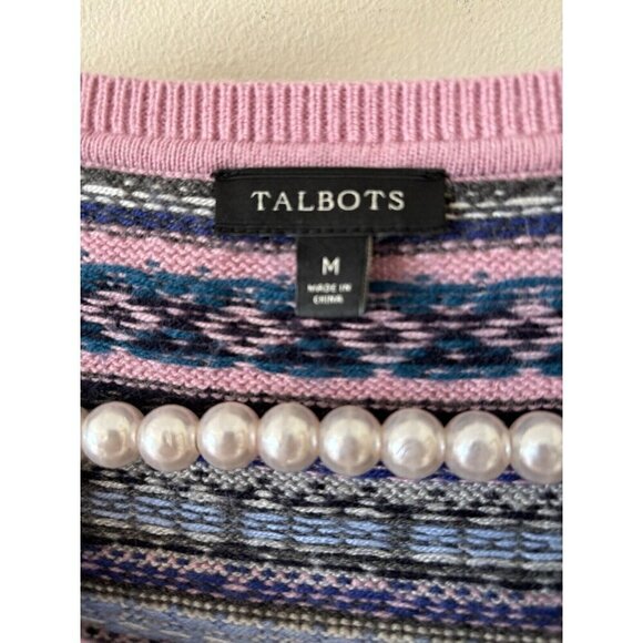 Talbots Womens Size Medium Gray Pink Fair Isle Sweater Lambswool Blend - Picture 4 of 5